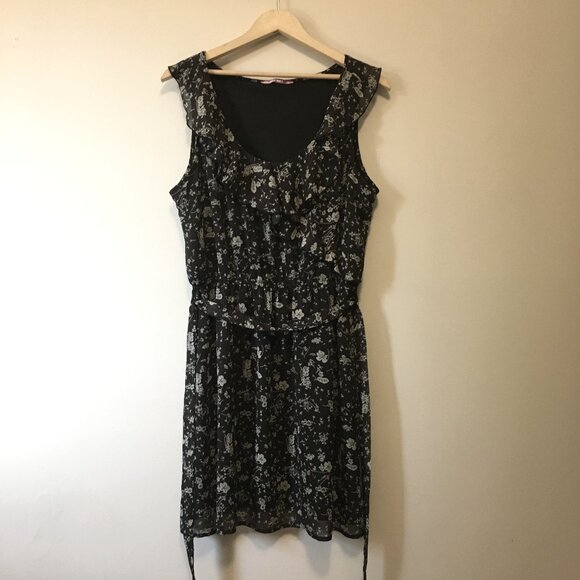 Retro Floral Boho Ruffle Collar Sleeveless Belted Dress - Picture 1 of 16